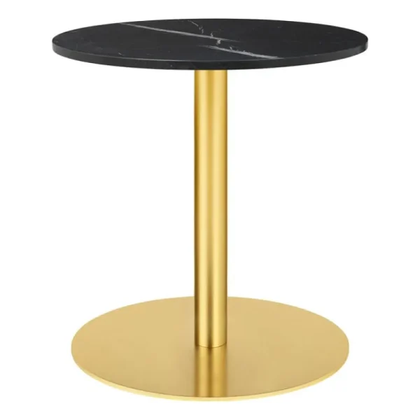 GUBI Tische-1.0 Loungetisch, rund, 60 cm, Messing – schwarzer Marmor
