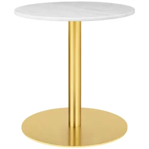 GUBI Tische-1.0 Loungetisch, rund, 60 cm, Messing – weißer Marmor