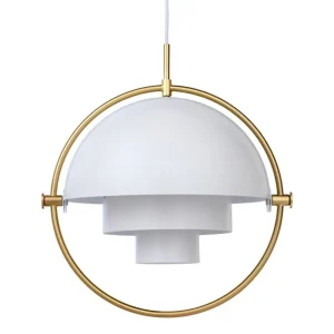 Carl Hansen & Su00f8n Deckenleuchten-GUBI Multi-Lite Pendelleuchte, klein, Messing - weiß seidenmatt