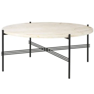 GUBI Tische-TS Couchtisch, 80 cm, Schwarz – weißer Travertin