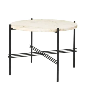 GUBI Tische-TS Couchtisch, 55 cm, Schwarz – weißer Travertin