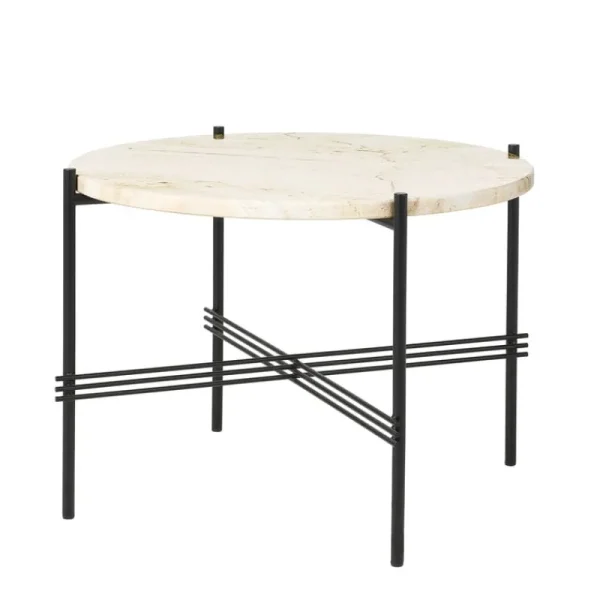 GUBI Tische-TS Couchtisch, 55 cm, Schwarz – weißer Travertin