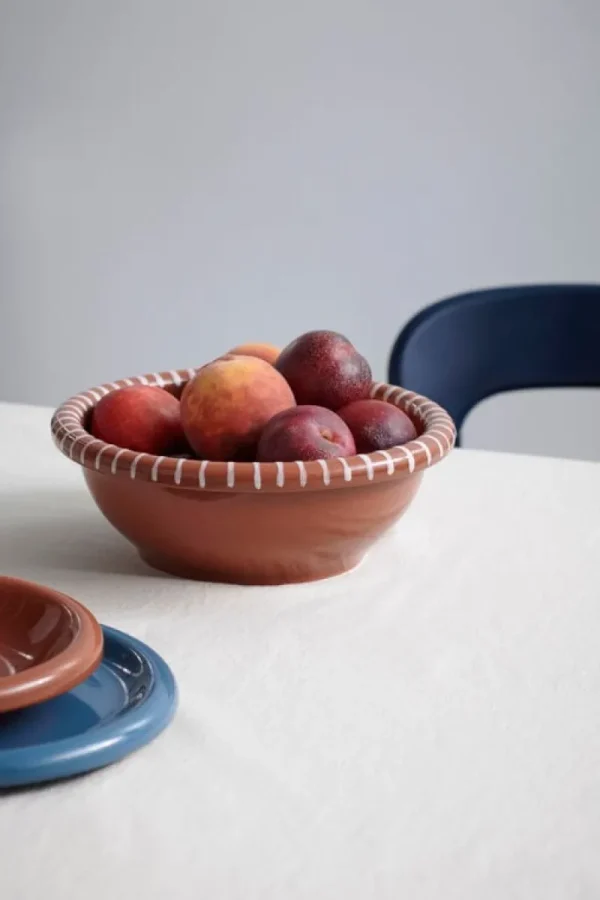 HAY Geschirr^Barro Salatschüssel, L, Terracotta natur mit Streifen