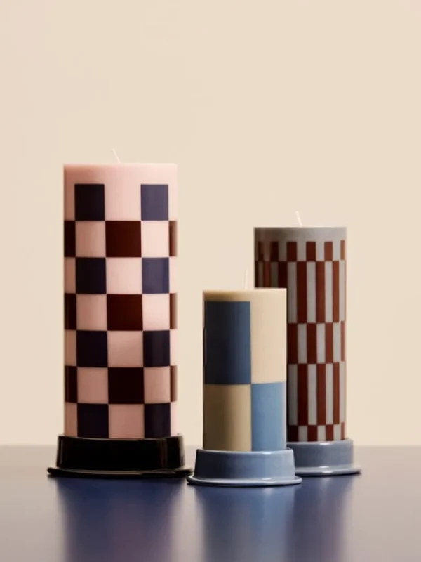 New Works Kerzen Und Kerzenhalter-HAY Column Kerze, L, hellrosa - bordeaux - dunkelblau kariert