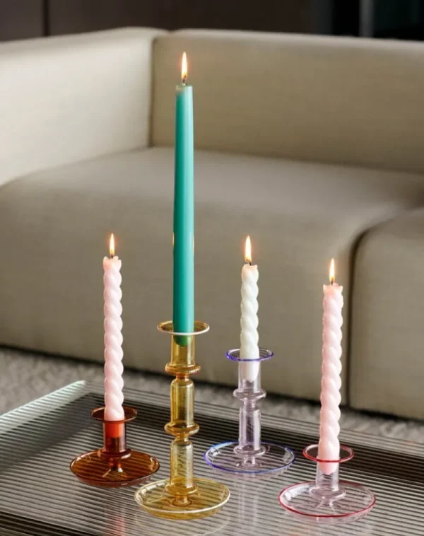 Audo Copenhagen Kerzen Und Kerzenhalter-HAY Flare Kerzenhalter, mittel, Rosa mit blauem Rand