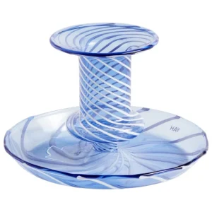 Orrefors Kerzen Und Kerzenhalter-HAY Flare Stripe candleholder, light blue - white