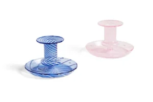 Orrefors Kerzen Und Kerzenhalter-HAY Flare Stripe candleholder, light blue - white