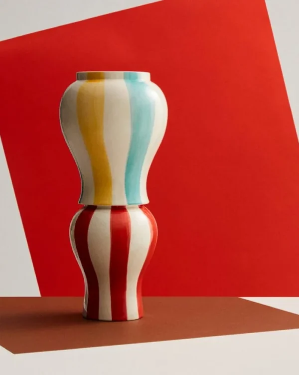 HAY Vasen-Sobremesa Vase, S, gestreift, Rot