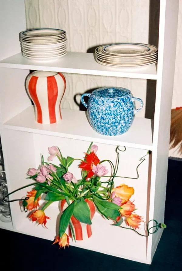 HAY Vasen-Sobremesa Vase, S, gestreift, Rot