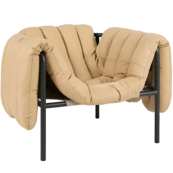 Vitra Sitzgelegenheiten-Hem Puffy Loungesessel, Leder Sandgelb – Stahl schwarzgrau