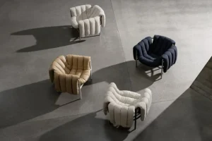 Vitra Sitzgelegenheiten-Hem Puffy Loungesessel, Leder Sandgelb – Stahl schwarzgrau