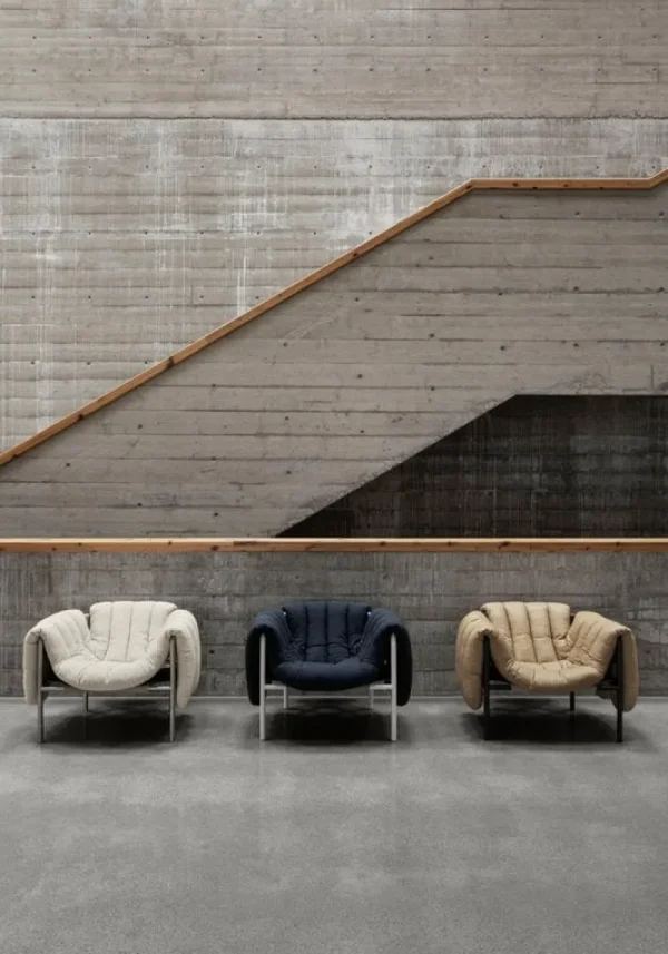 Vitra Sitzgelegenheiten-Hem Puffy Loungesessel, Leder Sandgelb – Stahl schwarzgrau