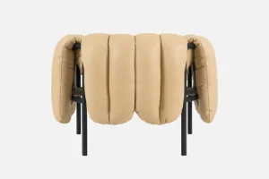 Vitra Sitzgelegenheiten-Hem Puffy Loungesessel, Leder Sandgelb – Stahl schwarzgrau