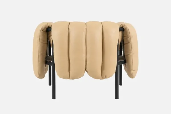 Vitra Sitzgelegenheiten-Hem Puffy Loungesessel, Leder Sandgelb – Stahl schwarzgrau