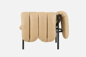Vitra Sitzgelegenheiten-Hem Puffy Loungesessel, Leder Sandgelb – Stahl schwarzgrau