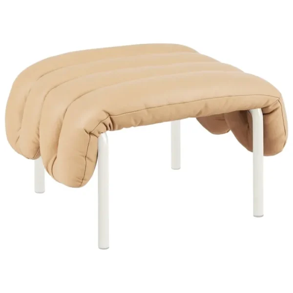 Hem Sitzgelegenheiten-Puffy Polsterhocker, sandbeiges Leder – Stahl cremefarben