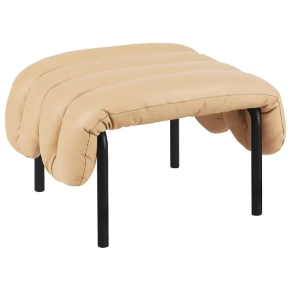 Hem Sitzgelegenheiten-Puffy Polsterhocker, sandbeiges Leder – Stahl Schwarzgrau