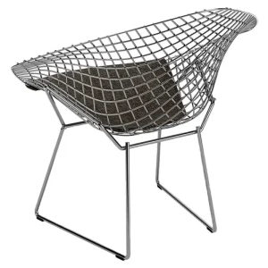 Sibast Sitzgelegenheiten-Knoll Bertoia Diamond Stuhl, poliertes Chrom - schwarzes Kissen