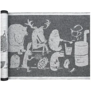 Lapuan Kankurit Badezimmertextilien^Eläinten Sauna Sitzunterlage, 46 x 150 cm, Schwarz - Leinenweiß