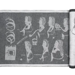 Lapuan Kankurit Badezimmertextilien^Naisten Sauna Sitzunterlage, 46 x 60 cm, Schwarz - Leinenweiß
