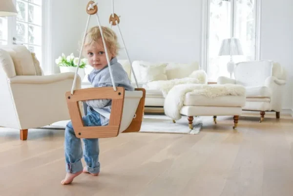 Kinder Lillagunga Möbel Für Das Kinderzimmer^Schaukel Toddler, Eiche – weiße Sitzfläche und weißes Seil