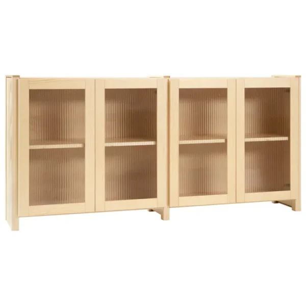 Lundia Aufbewahrungsmöbel-Classic Sideboard mit geriffelten Glastüren, Natur
