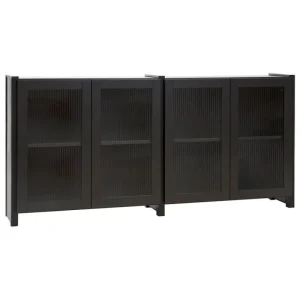 Lundia Aufbewahrungsmöbel-Classic Sideboard mit geriffelten Glastüren, Schwarz lackiert