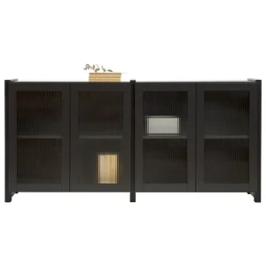 Lundia Aufbewahrungsmöbel-Classic Sideboard mit geriffelten Glastüren, Schwarz lackiert