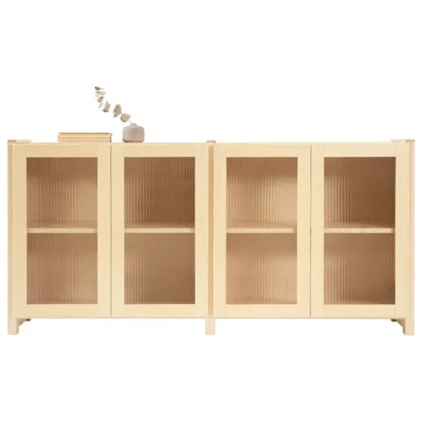 Lundia Aufbewahrungsmöbel-Classic Sideboard mit geriffelten Glastüren, Natur