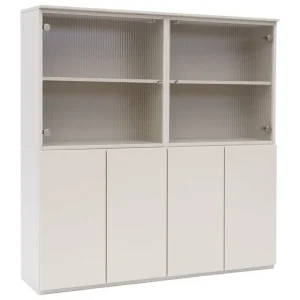 Pedestal Aufbewahrungsmöbel-Lundia Fuuga Schrank mit Glastüren, Rillenglas, Cashmere