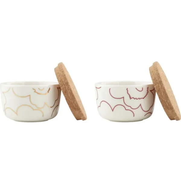 Marimekko Geschirr^Oiva - Piirto Unikko Schale, 2,5 dl, 2er-Set, weiß - gold - dunkelrot