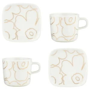 Marimekko Geschirr^Oiva - Piirto Unikko Tasse und Teller, weiß - gold