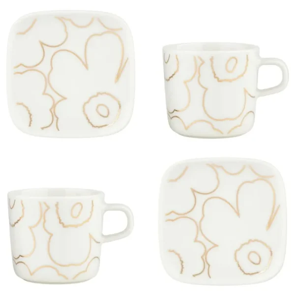 Marimekko Geschirr^Oiva - Piirto Unikko Tasse und Teller, weiß - gold