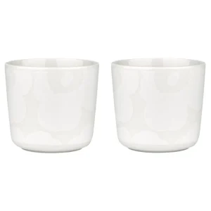 Marimekko Geschirr^Oiva - Unikko Kaffeetasse ohne Henkel, 2 Stück, Cremeweiß - Weiß