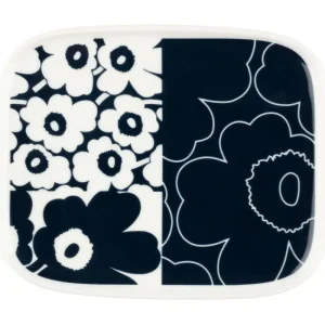 Marimekko Geschirr^Oiva - Unikko Kollaasi Teller, 15 x 12 cm, weiß - dunkelblau