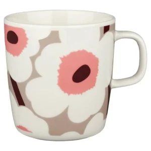 Marimekko Geschirr^Oiva - Unikko Tasse, 4 dl, Weiß - Lehmbraun - Puder - Rot