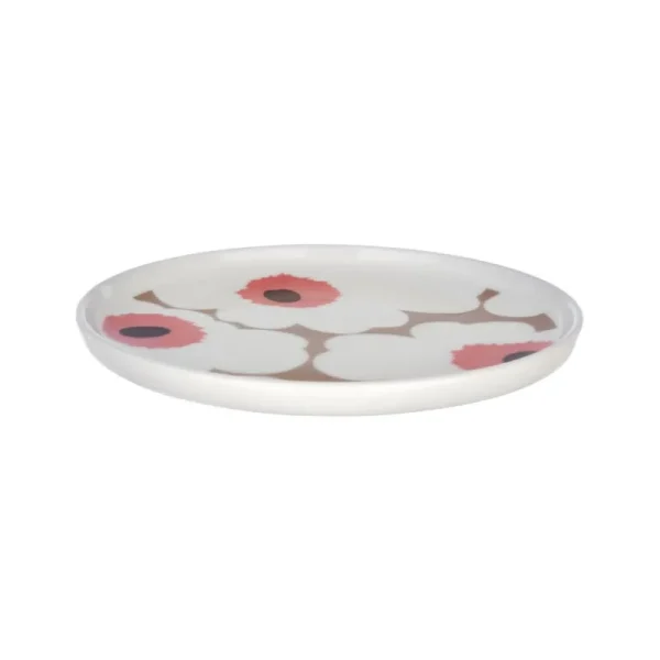 Marimekko Geschirr^Oiva - Unikko Teller, 13,5 cm, Weiß - Lehmbraun - Puder - Rot