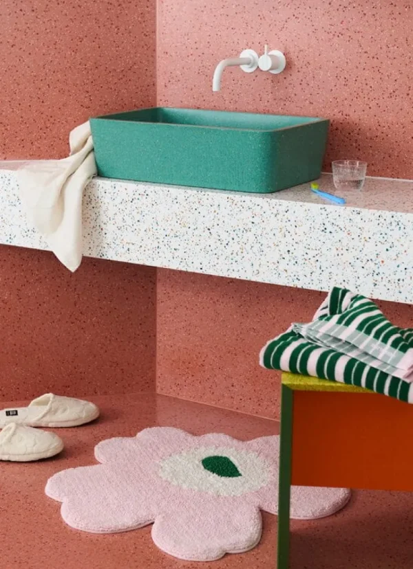 Marimekko Badezimmertextilien^Unikko Badteppich, pink - naturweiß - grün