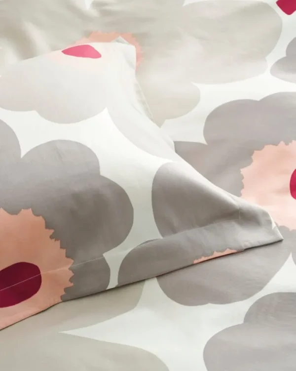 Finnish Design Shop Bettwäsche^Marimekko Unikko Bettbezug, 150 x 210 cm, naturweiß - warmgrau - rosa