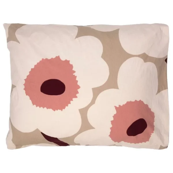 Marimekko Bettwäsche^Unikko-Kissenbezug, 50 x 60 cm, Beige – Baumwolle – Rosa