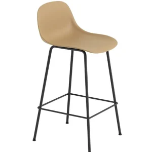 Fritz Hansen Sitzgelegenheiten-Muuto Barhocker Fiber mit Rückenlehne, 65 cm, Rohrgestell, ocker – sch