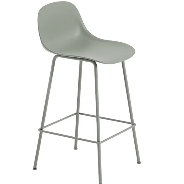 Normann Copenhagen Sitzgelegenheiten-Muuto Barhocker Fiber mit Rückenlehne, 65 cm, Rohrgestell, salbeigrün