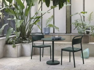 Muuto Terrassenmöbel^Linear Steel Cafétisch, 70 cm, Dunkelgrün