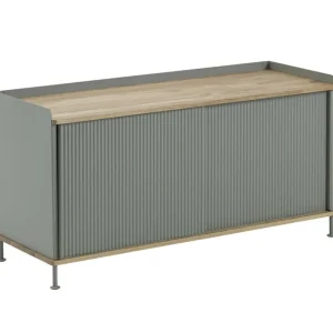 Audo Copenhagen Aufbewahrungsmöbel-Muuto Sideboard Enfold, 124 cm, niedrig, Eiche – staubgrün