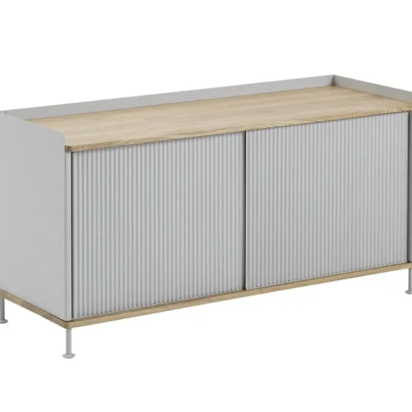 Audo Copenhagen Aufbewahrungsmöbel-Muuto Sideboard Enfold, 124 cm, niedrig, Eiche – grau