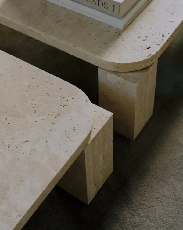Carl Hansen & Su00f8n Tische-New Works Atlas Couchtisch, 60 x 60 cm, Travertin ungefüllt