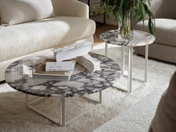 Eberhart Furniture Tische-New Works Florence Couchtisch, 90 cm, Weiß – weißer Viola-Marmor