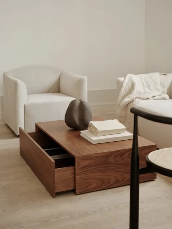 Muuto Tische-New Works Mass High Couchtisch mit Schublade, Nussbaum