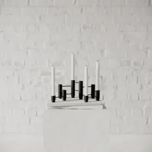 ferm LIVING Kerzen Und Kerzenhalter-Nichba Structure Kerzenhalter, 3 Stück, Schwarz