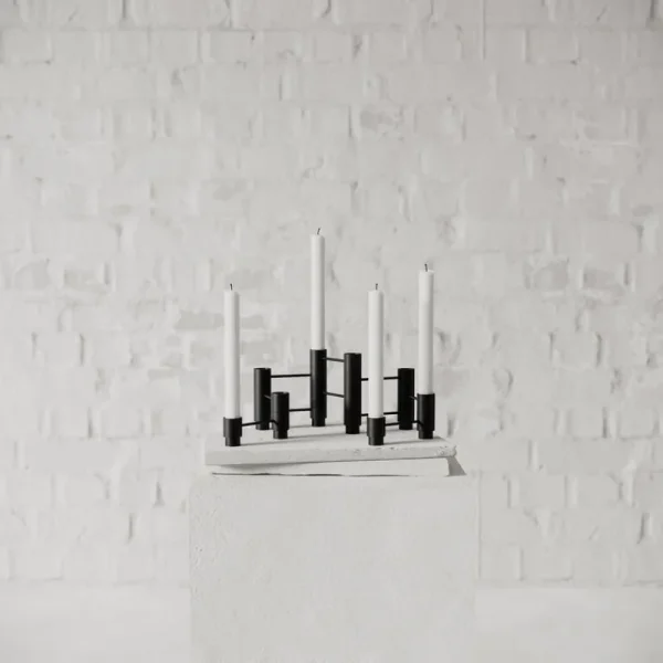 ferm LIVING Kerzen Und Kerzenhalter-Nichba Structure Kerzenhalter, 3 Stück, Schwarz